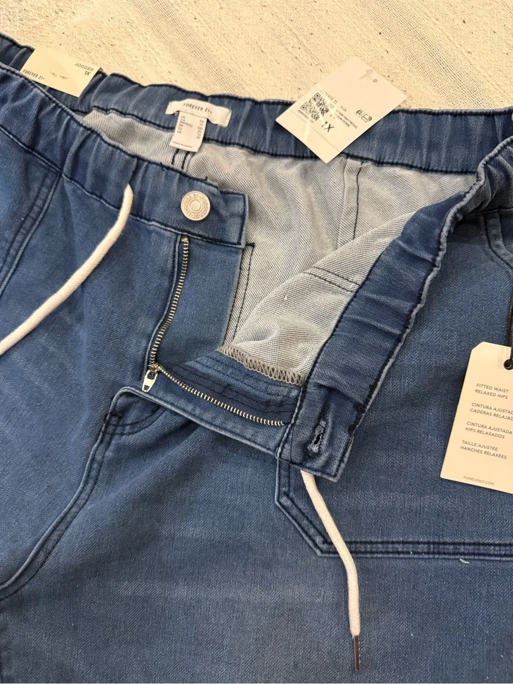 NWT Forever 21 Plus Size Drawstring Denim Joggers Size 1X
